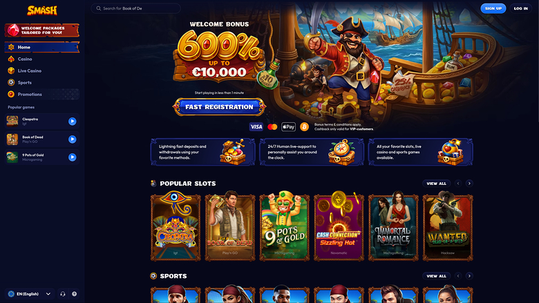 Smash Casino Desktop Homepage