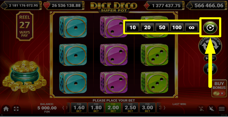 Dice Deco Super Pot Autoplay Feature