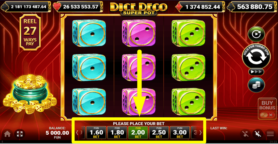 Dice Deco Super Pot Bet Value