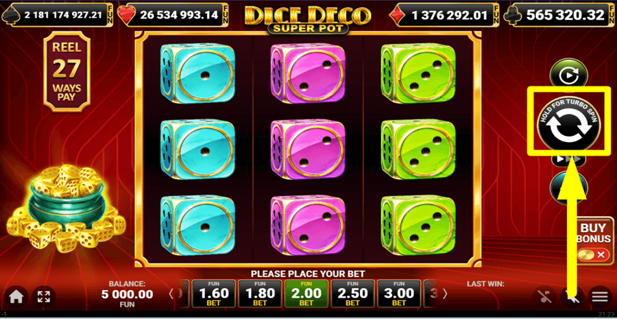 Dice Deco Super Pot Spin Button
