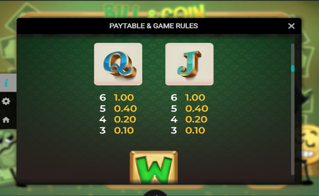 bill and coin paytable 4